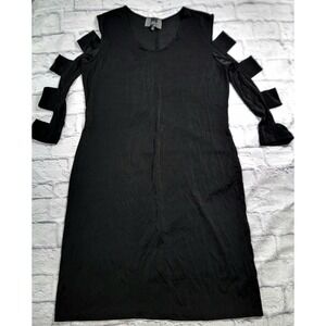 Slinky Brand sz XL Black Cold Shoulder Cut Out Sleeves Dress Long Sleeve USA y2k
